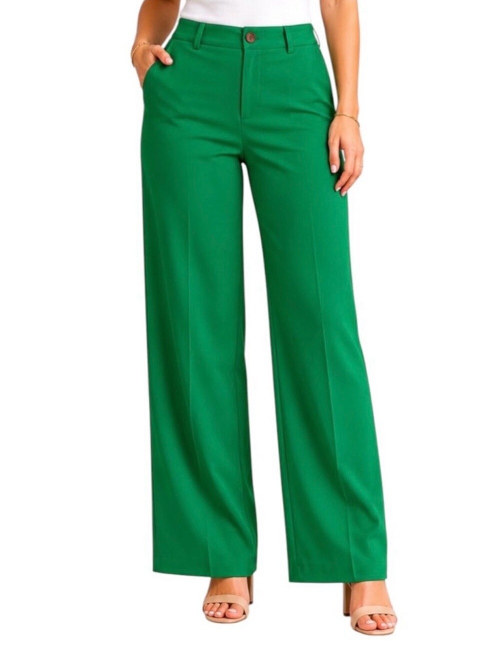 Love Tree Emerald Green Wide-Leg High-Waist Pants